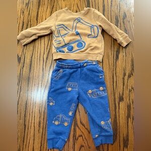 Cat & Jack Baby Boy 18M Sweatshirt Fleece Set Shirt Pants Construction Trucks